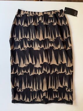 Vintage David Meister Black and Beige Abstract Ruffle-Print Pencil Skirt